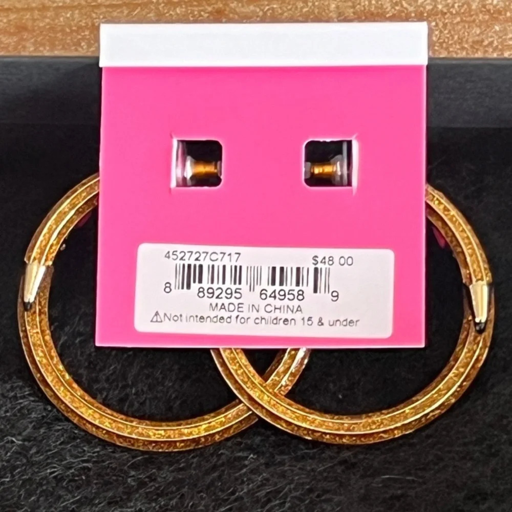 BETSEY JOHNSON Back to School Golden Bypass Pencil Hoop Earrings Teacher NEW NWT - Picture 4 of 4
